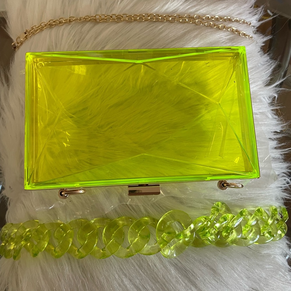 Acrylic hand bags 1 green, 3 orange 2 red
